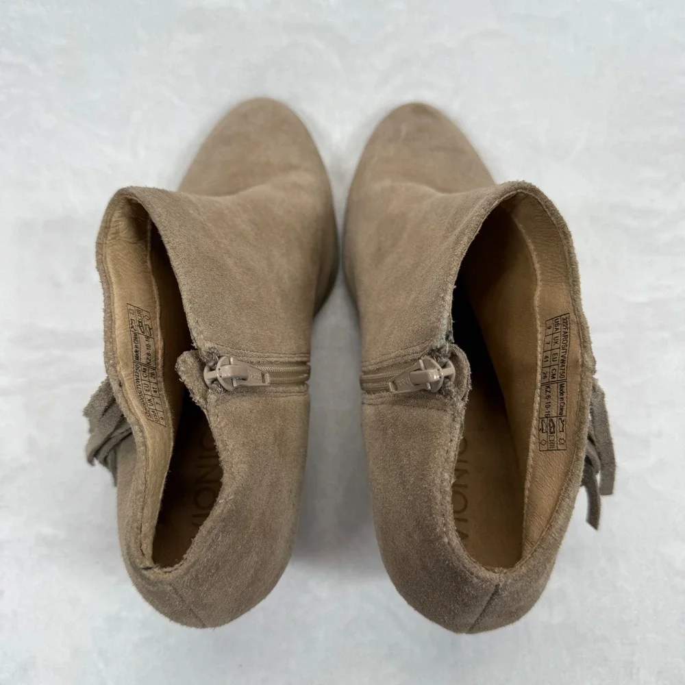 Vionic‎ Suede Fringe Ankle Booties Western Accents Taupe Brown Women's Size 9